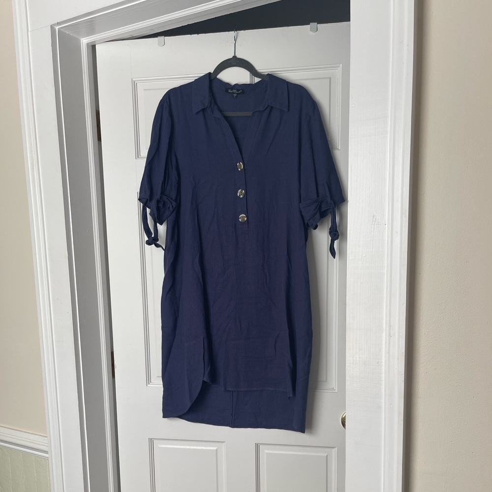 Velvet Heart Blue Partial Button-Down Front Shirt Dress